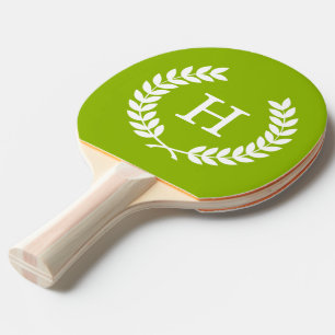 Apple Green Wheat Laurel Wreath Initial Monogram Tischtennis Schläger
