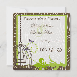Apple Green Whimsical Holz Grain Birdcage Hochzeit Einladung