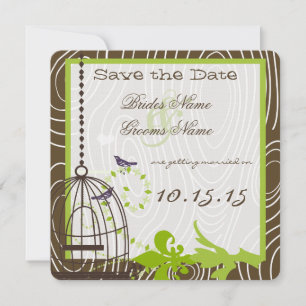 Apple Green Whimsical Holz Grain Birdcage Hochzeit Einladung