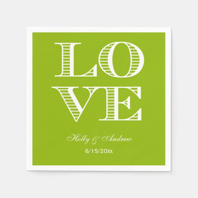 Apple Green, White LIEBE Napkins Serviette (Vorderseite)