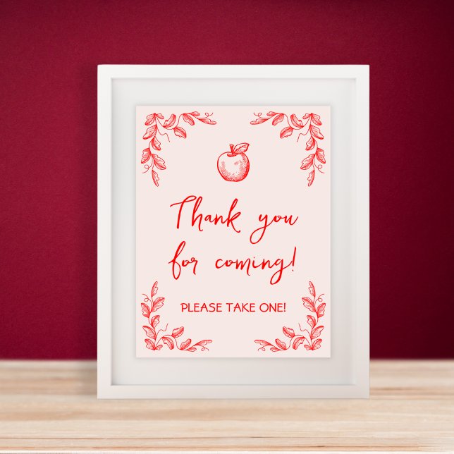 Apple Hand Drawn Baby Duwer Favorit Schild (Apple Hand Drawn Baby Shower Favors Sign)
