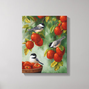 Apple Harvest Chickadees 30"x20" Leinwanddruck