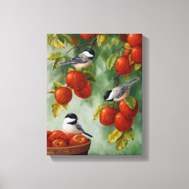 Apple Harvest Chickadees 30"x20" Leinwanddruck (Vorderseite)