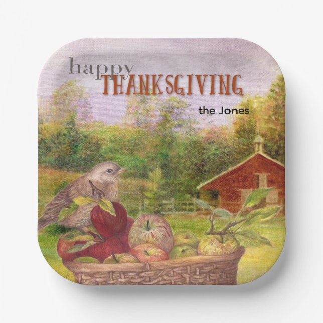 Apple Harvest Happy Thanksgiving Pappteller (Vorderseite)
