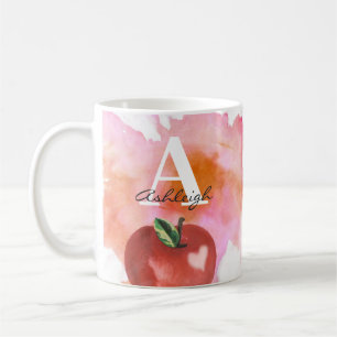 Apple Heart Monogram Name Red Pink Kaffeetasse