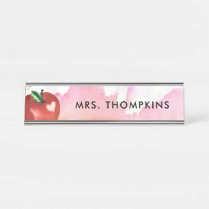 Apple Heart Red Pink Watercolor Schreibtischnamensplakette