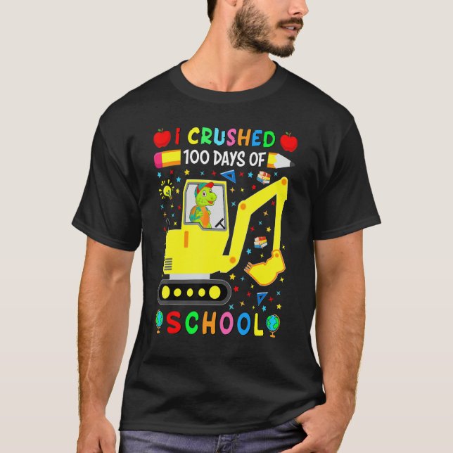 Apple I Crushed 100 Day of School Dinosaur Truck F T-Shirt (Vorderseite)