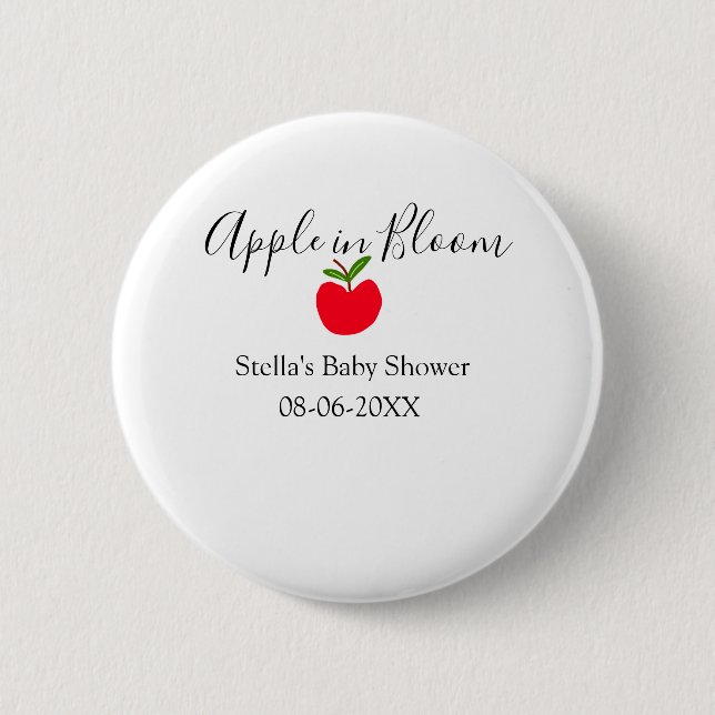 Apple in bloom baby shower red apple name date  button (Vorderseite)