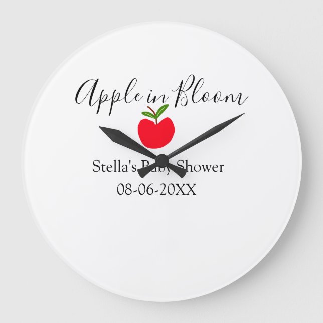 Apple in bloom baby shower red apple name date  große wanduhr (Vorderseite)