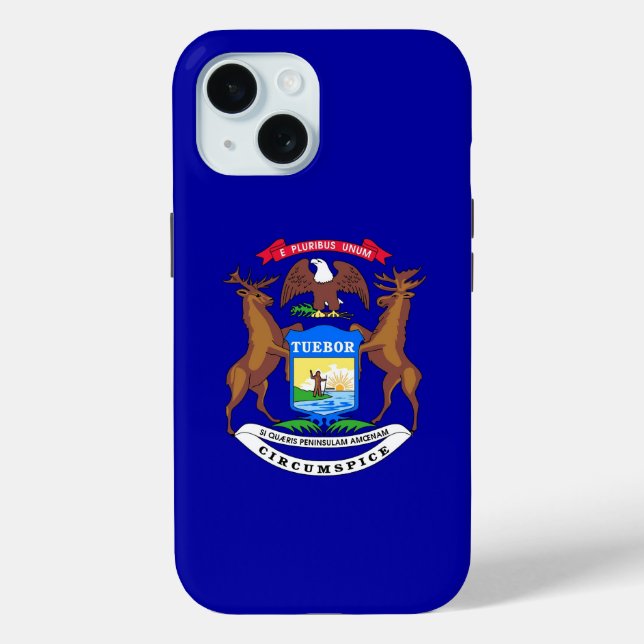 Apple iPhone 15 Case-Mate mit Michigan-Flagge Hülle (Rückseite)