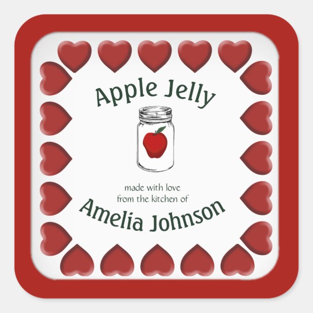 Apple Jam Made with Liebe Custom Quadratischer Aufkleber (Vorderseite)