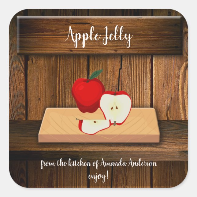 Apple Jelly Sq Canning Label Quadratischer Aufkleber (Vorderseite)