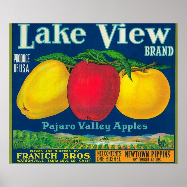 Apple-Label für Lake View - Watsonville, CA Poster (Vorne)