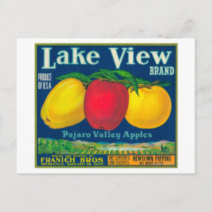 Apple-Label für Lake View - Watsonville, CA Postkarte