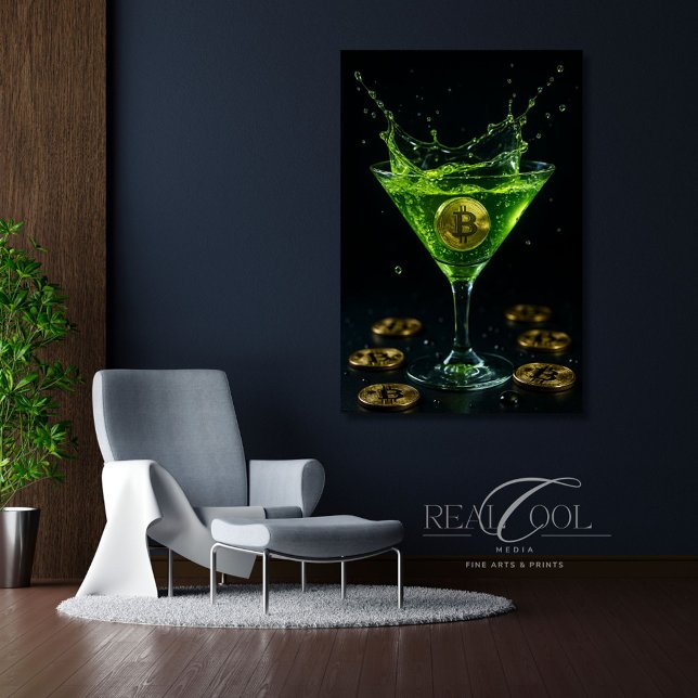 Apple Martini Glas mit schwimmender Bitcoin Art Leinwanddruck (Von Creator hochgeladen)