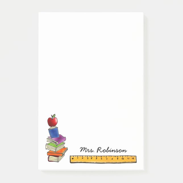 Apple mit Buch-Stapel personalisierte 4 x 6 Post-it Klebezettel (Vorderseite)