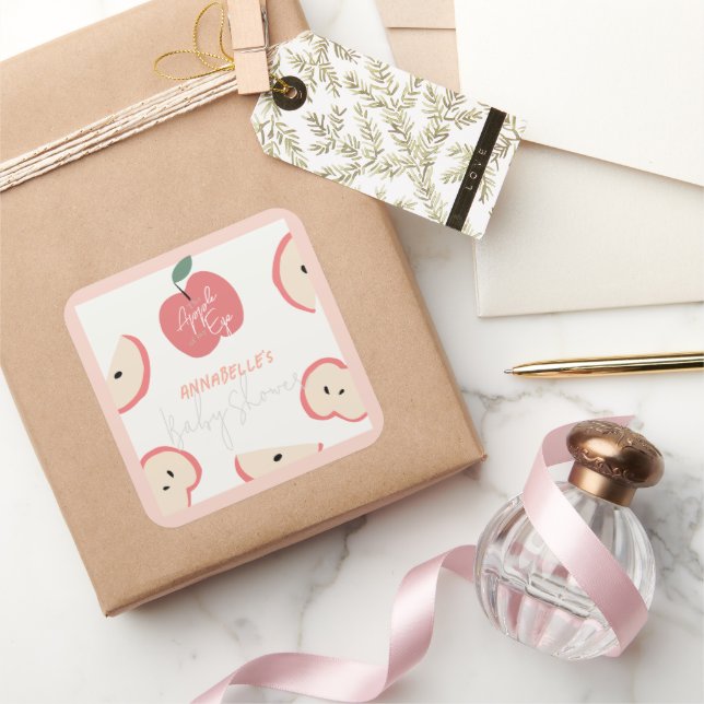 Apple of my Eye Pink Girl Baby Shower Quadratischer Aufkleber (Schenken)