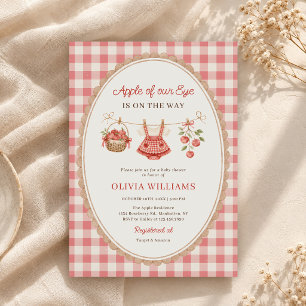 Apple of Our Eye Clothesline Gingham Babyparty Einladung