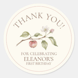 Apple Of Our Eye First Birthday Thank You Favor Runder Aufkleber