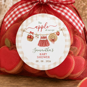 Apple Of Our Eye Wäscheleine Gingham Baby Shower Runder Aufkleber