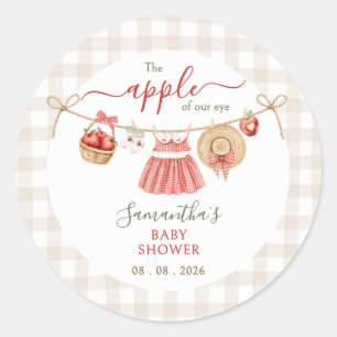Apple Of Our Eye Wäscheleine Gingham Baby Shower Runder Aufkleber