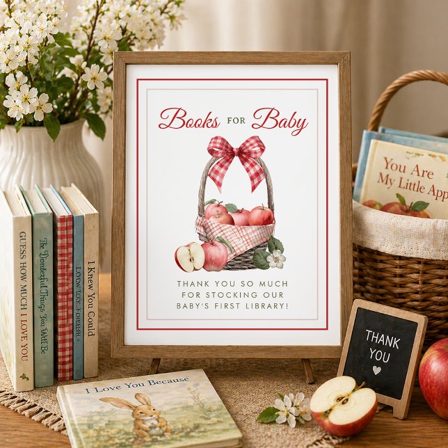 Apple Orchard Bücher für Babydusche Poster (Books For Baby Table Setup)