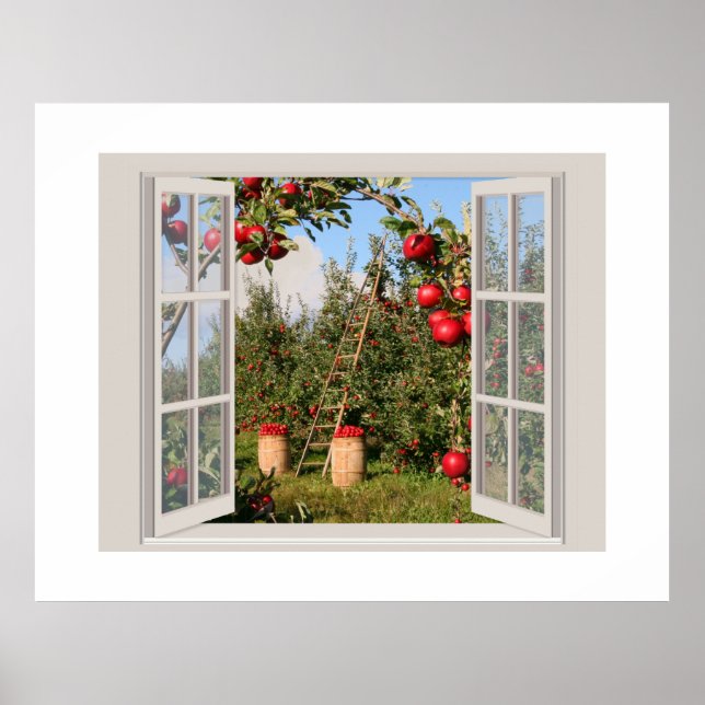 Apple Orchard durch ein offenes Fenster betrachtet Poster (Vorne)