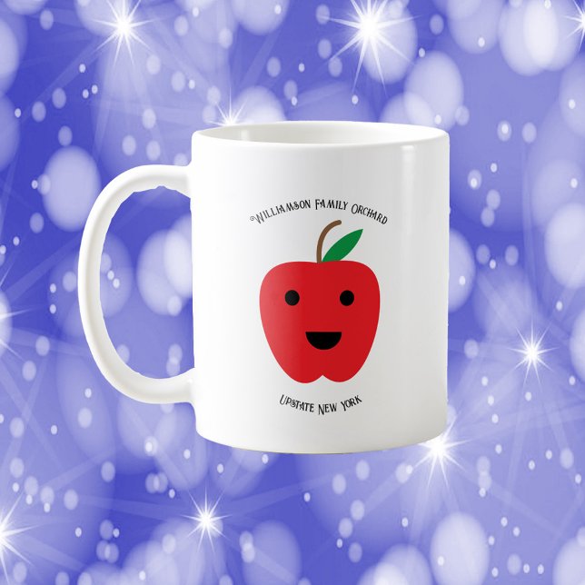 Apple Orchard Kawaii Red Personalize Kaffeetasse (A mug with a cute apple and text you can personalize!)