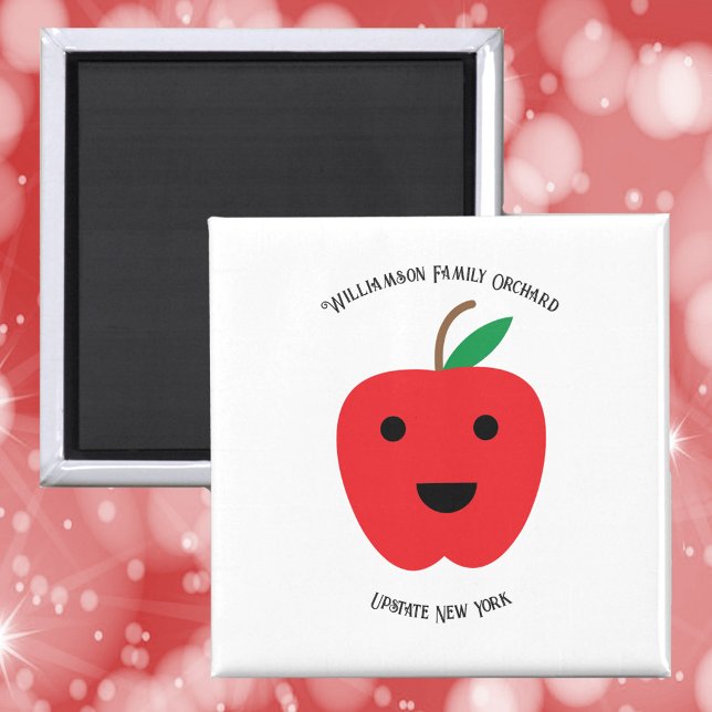 Apple Orchard Niedliche Familie personalisieren Magnet (A magnet with a cute red apple with a smile and text you can personalize!)