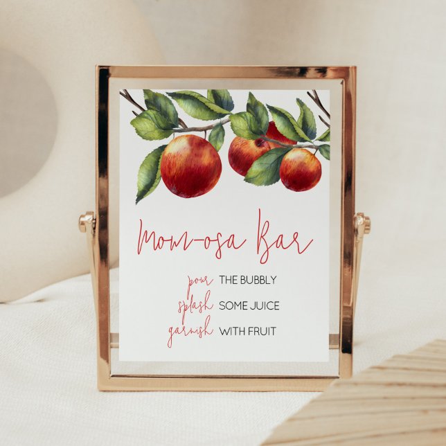 Apple Our Eye Baby Dusche Mama Osa Bar Poster (Red Apple Baby Shower Mom Osa Bar Sign)