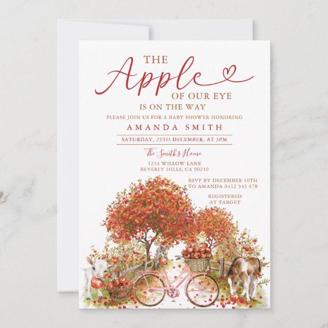 Apple Our Eye Baby Shower Bow Orange Gingham Einladung (Vorderseite)