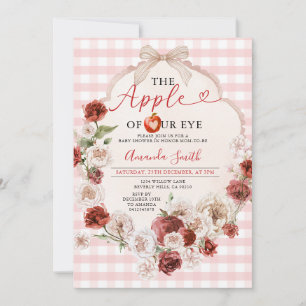 Apple Our Eye Baby Shower Bow Pink Gingham Einladung