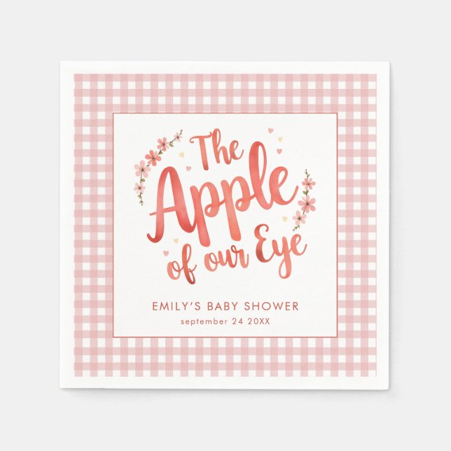 Apple Our Eye Pink Gingham Baby Shower Serviette (Vorderseite)
