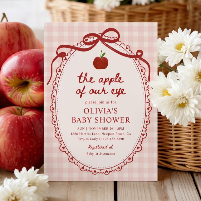 Apple Our Eye Red Gingham Fall Baby Shower Einladung (Von Creator hochgeladen)