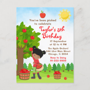 Apple picking Birthday African American Girl Postc Postkarte