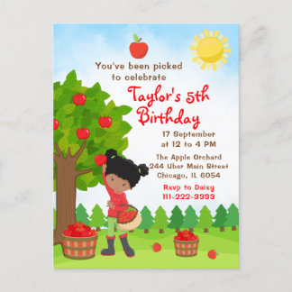 Apple picking Birthday African American Girl Postc Postkarte