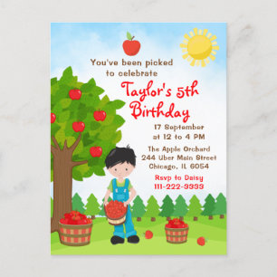 Apple Picking Birthday Black Hair Boy Postcard Postkarte