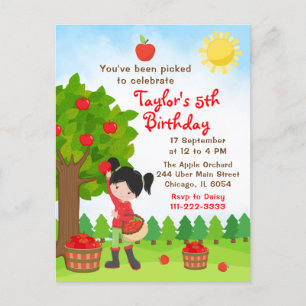 Apple Picking Birthday Black Hair Girl Postcard Postkarte