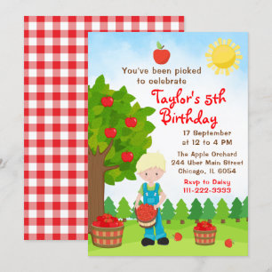 Apple Picking Birthday Blonde Hair Boy Einladung