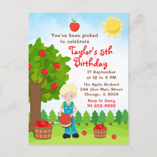 Apple Picking Birthday Blonde Hair Boy Postcard Postkarte