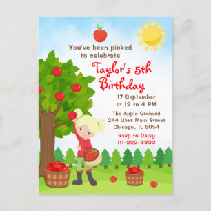 Apple Picking Birthday Blonde Hair Girl Postcard Postkarte