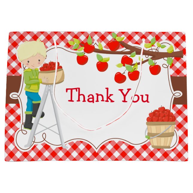 Apple Picking Blonde Boy Birthday Party Große Geschenktüte (Vorderseite)