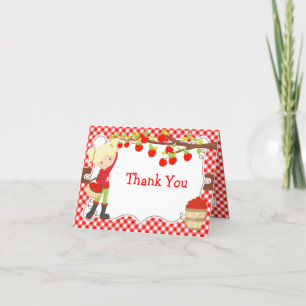 Apple Picking Blonde Girl Birthday Party Dankeskarte