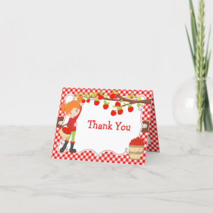 Apple Picking Red Hair Girl Birthday Party Dankeskarte
