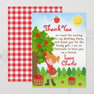 Apple Picking Red Hair Girl Geburtstag Danke Inv Einladung