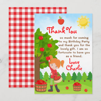 Apple Picking Red Hair Girl Geburtstag Danke Inv Einladung