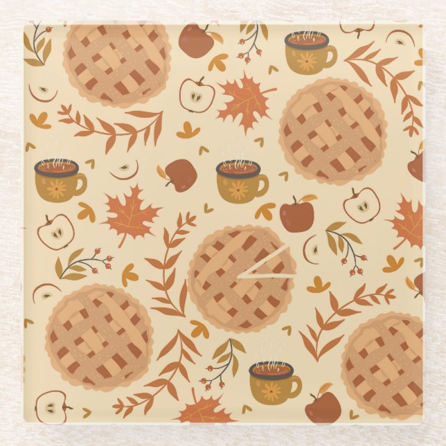 Apple Pie Herbst: Vintage Grafik Glasuntersetzer (Vorderseite)