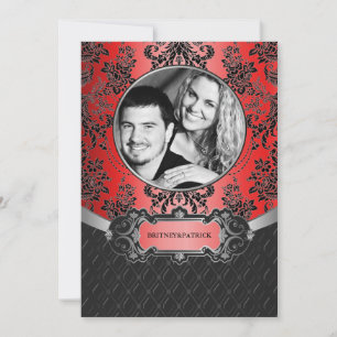 Apple Red & Black Damask Hochzeitsempfang Einladung