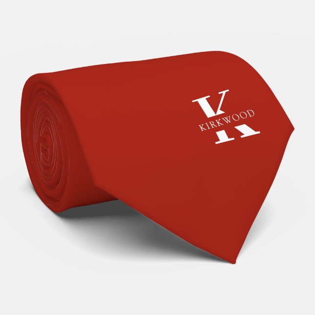 Apple Red Elegant Monogram + Name | zweiseitig Krawatte (Gerollt)