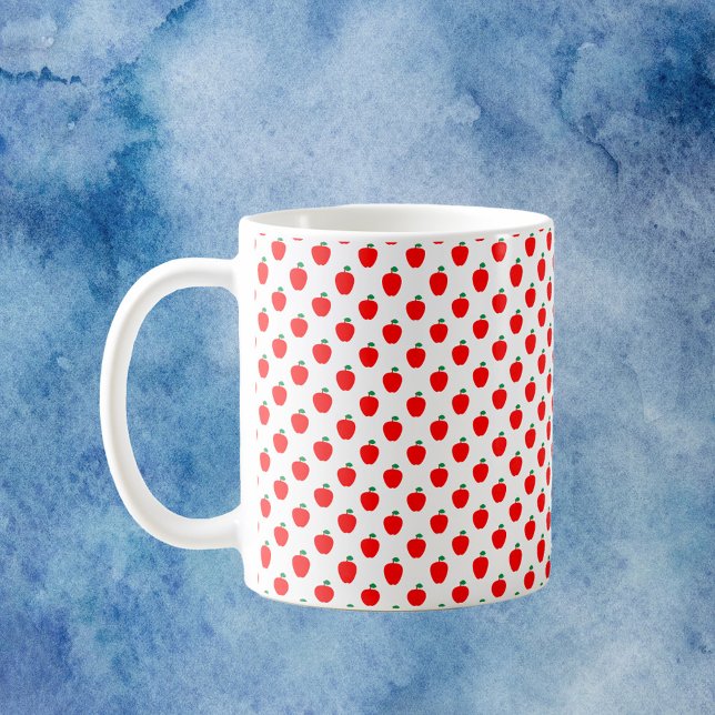 Apple Red Fruit Pattern Kaffeetasse (A cute mug with a pattern of red apples with green leaves.)